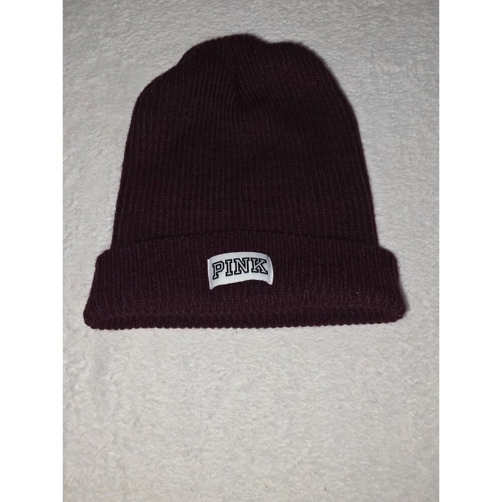 PINK Victoria’s Secret Burgundy Knit Cuffed Beanie OS